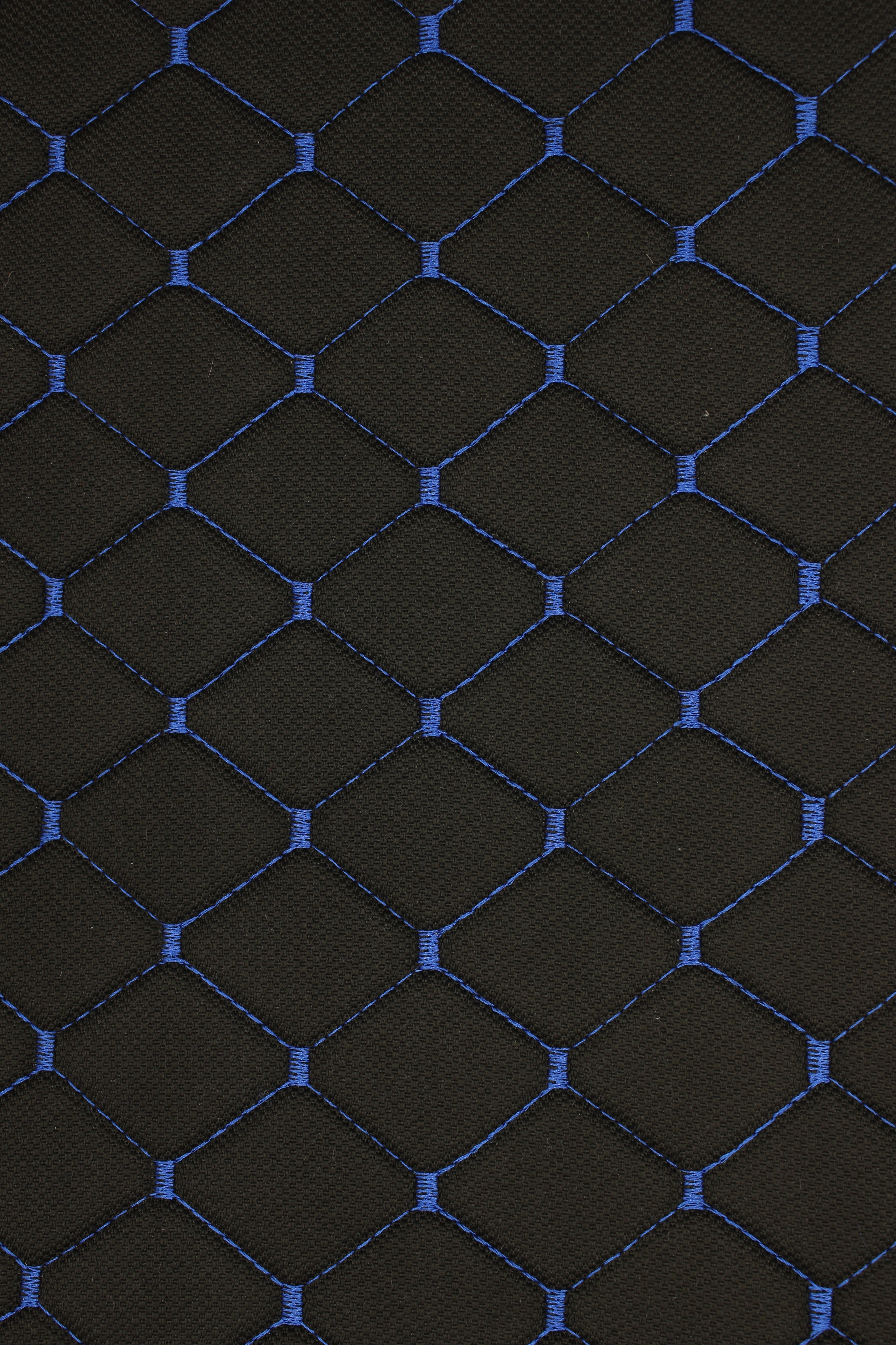 Blue Quilted Black Interior Car Upholstery Fabric Diamond Stitch 2"x2"  5x5cm Size 5mm Foam 150cm - 59" inch Wide Professional Automobile