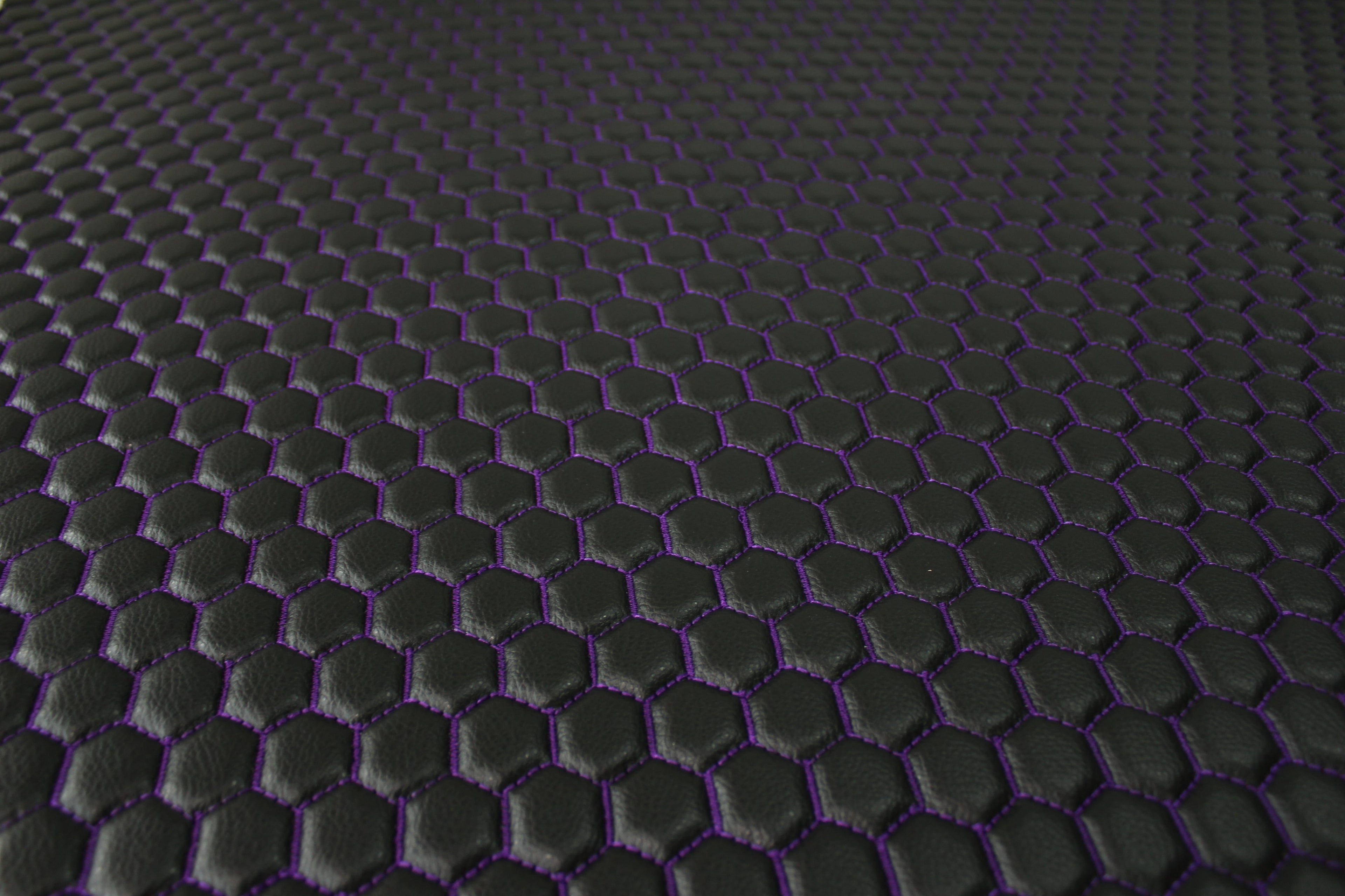 Purple Quilted Black Vinyl Faux Leather Car Upholstery Fabric | 2" x 5cm Honeycomb Pattern Stitch with 5mm Foam Backing | 140cm Wide | Automotive