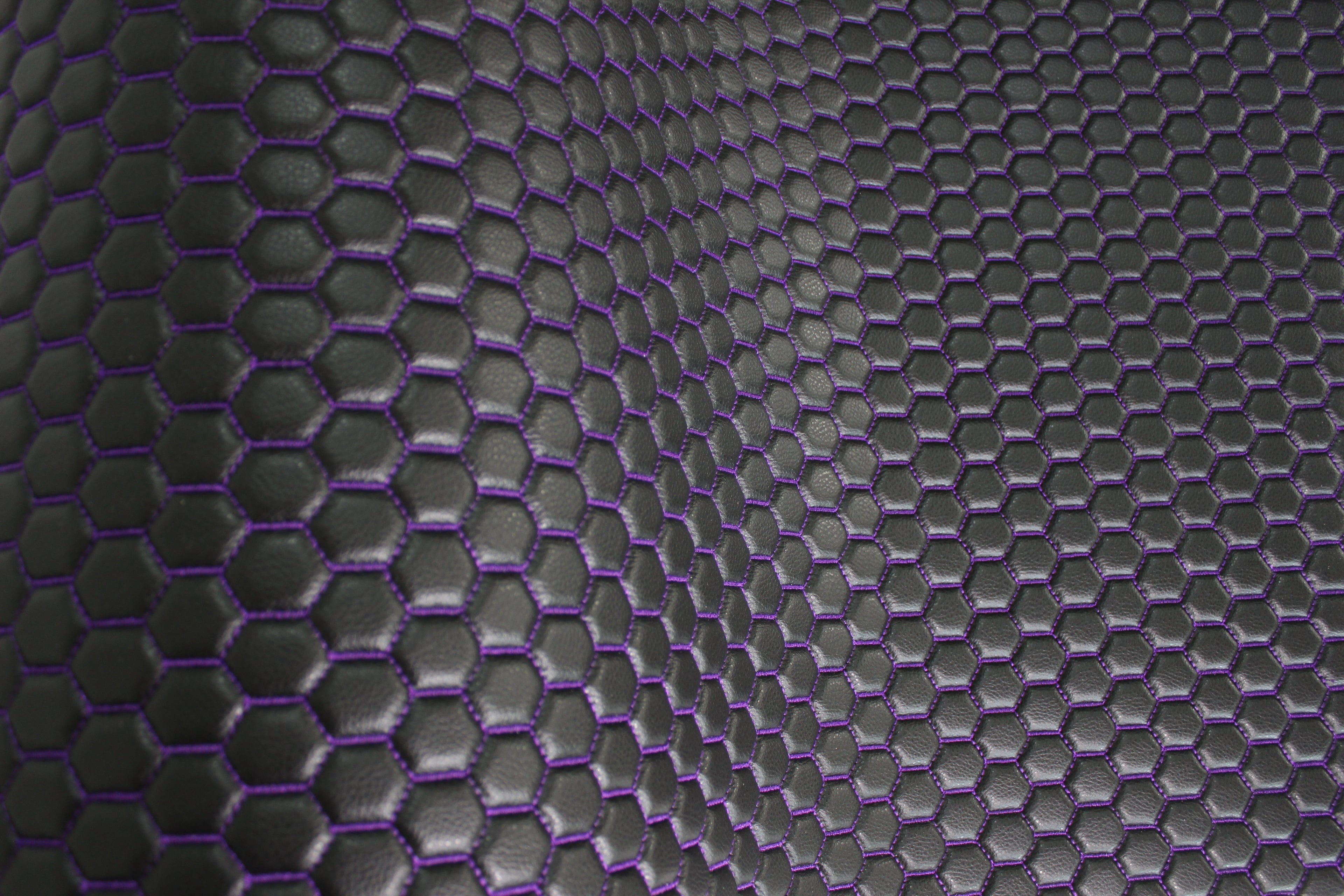 Purple Quilted Black Vinyl Faux Leather Car Upholstery Fabric | 2" x 5cm Honeycomb Pattern Stitch with 5mm Foam Backing | 140cm Wide | Automotive