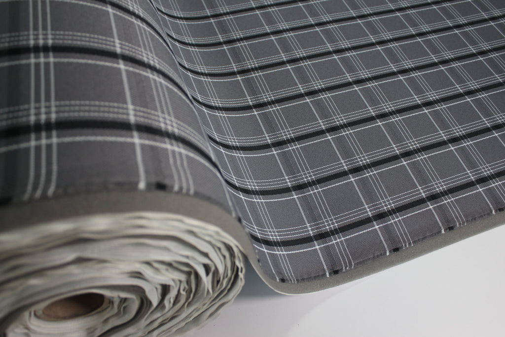 Tecido para estofos automóveis xadrez cinzento e branco GTI - VW Golf MK7 - Espuma confortável de 3,5 mm - 150 cm - Tartan - Ideal para bancos, interior e automóvel
