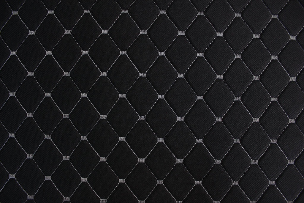 Fume Gray Quilted Black Interior Car Upholstery Fabric Diamond Stitch 2"x2"  5x5cm Size 5mm Foam 150cm - 59" inch Wide Automobile