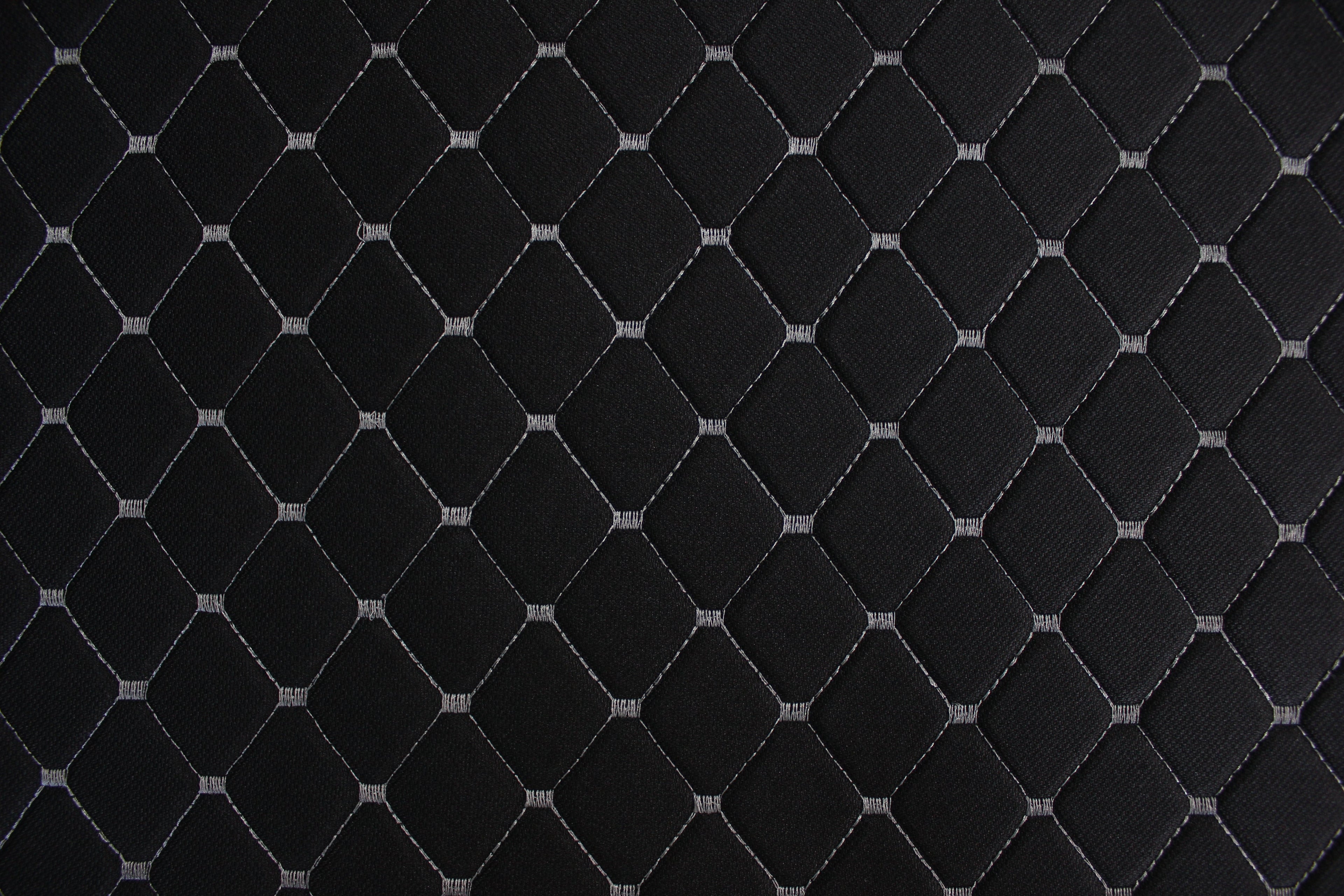 Fume Gray Quilted Black Interior Car Upholstery Fabric Diamond Stitch 2"x2"  5x5cm Size 5mm Foam 150cm - 59" inch Wide Automobile