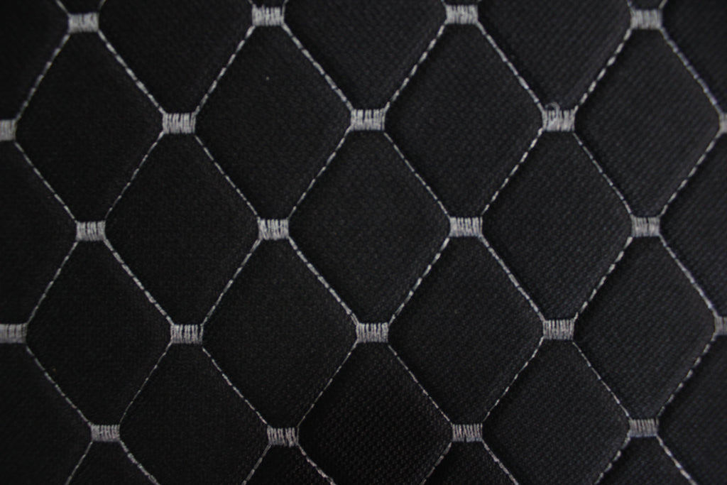 Fume Gray Quilted Black Interior Car Upholstery Fabric Diamond Stitch 2"x2"  5x5cm Size 5mm Foam 150cm - 59" inch Wide Automobile