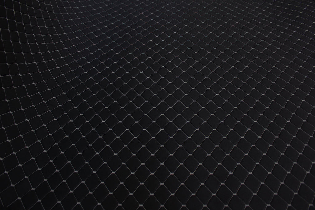 Fume Gray Quilted Black Interior Car Upholstery Fabric Diamond Stitch 2"x2"  5x5cm Size 5mm Foam 150cm - 59" inch Wide Automobile