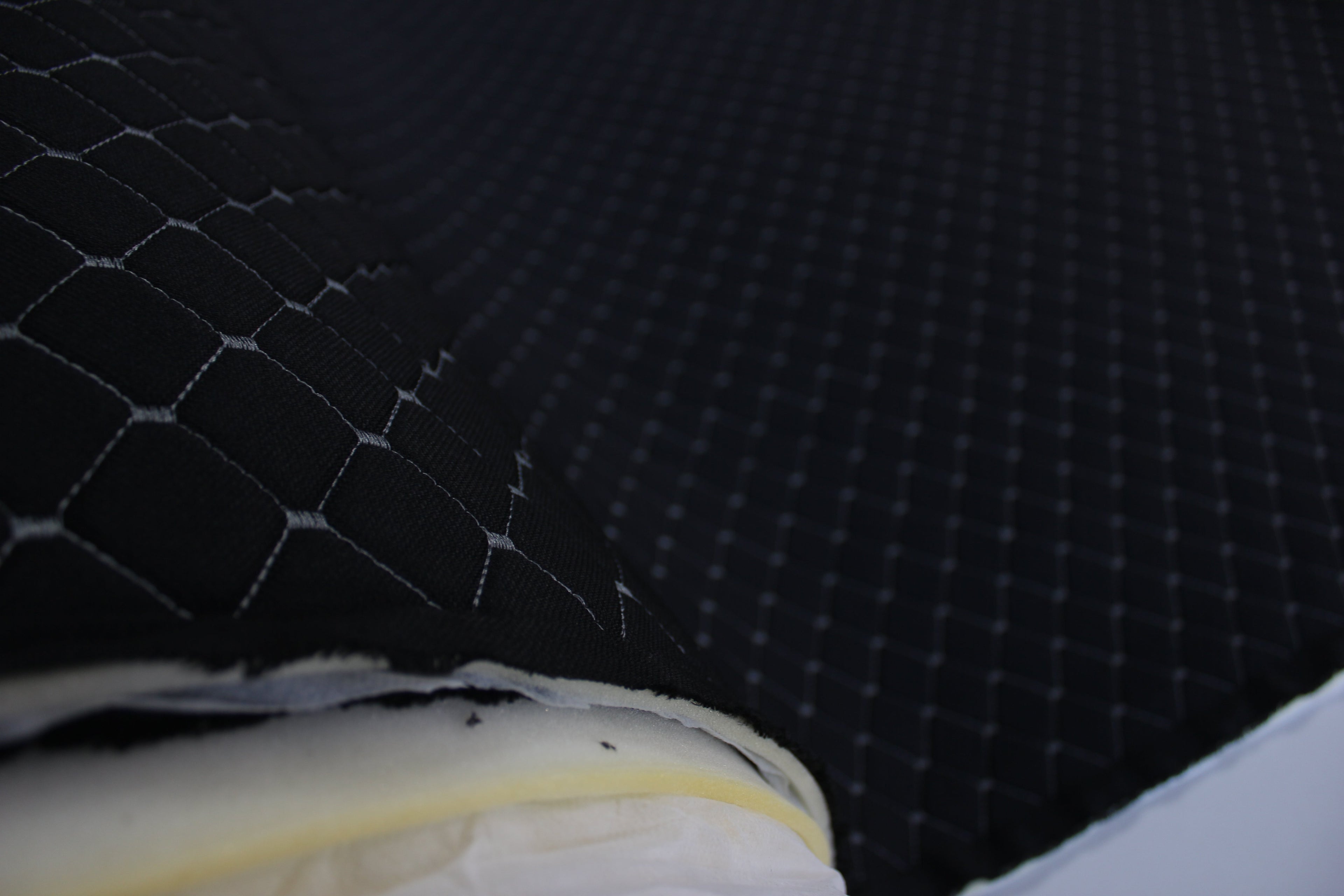Fume Gray Quilted Black Interior Car Upholstery Fabric Diamond Stitch 2"x2"  5x5cm Size 5mm Foam 150cm - 59" inch Wide Automobile