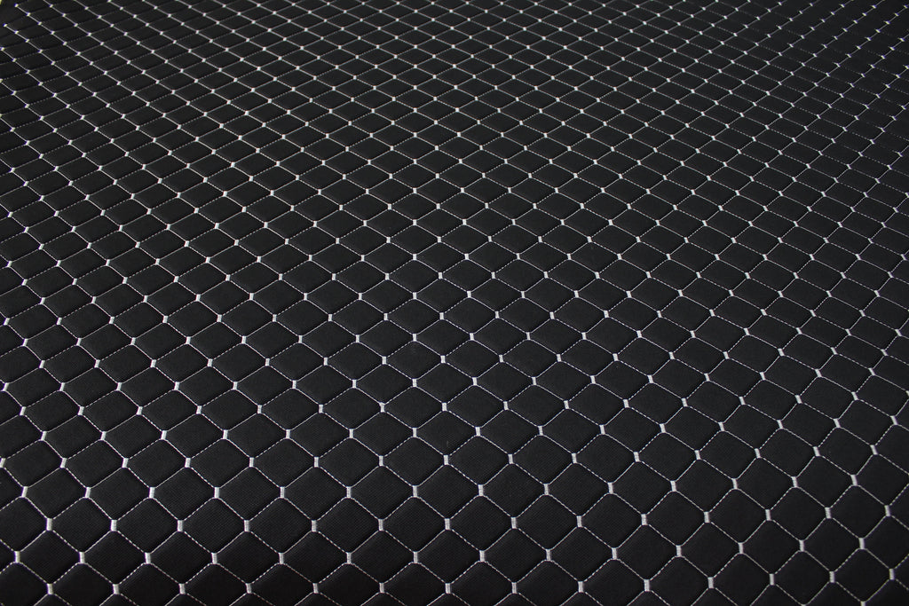 White Quilted Black Interior Car Upholstery Fabric Diamond Stitch 2"x2"  5x5cm Size 5mm Foam 150cm - 59" inch Wide Professional Automobile