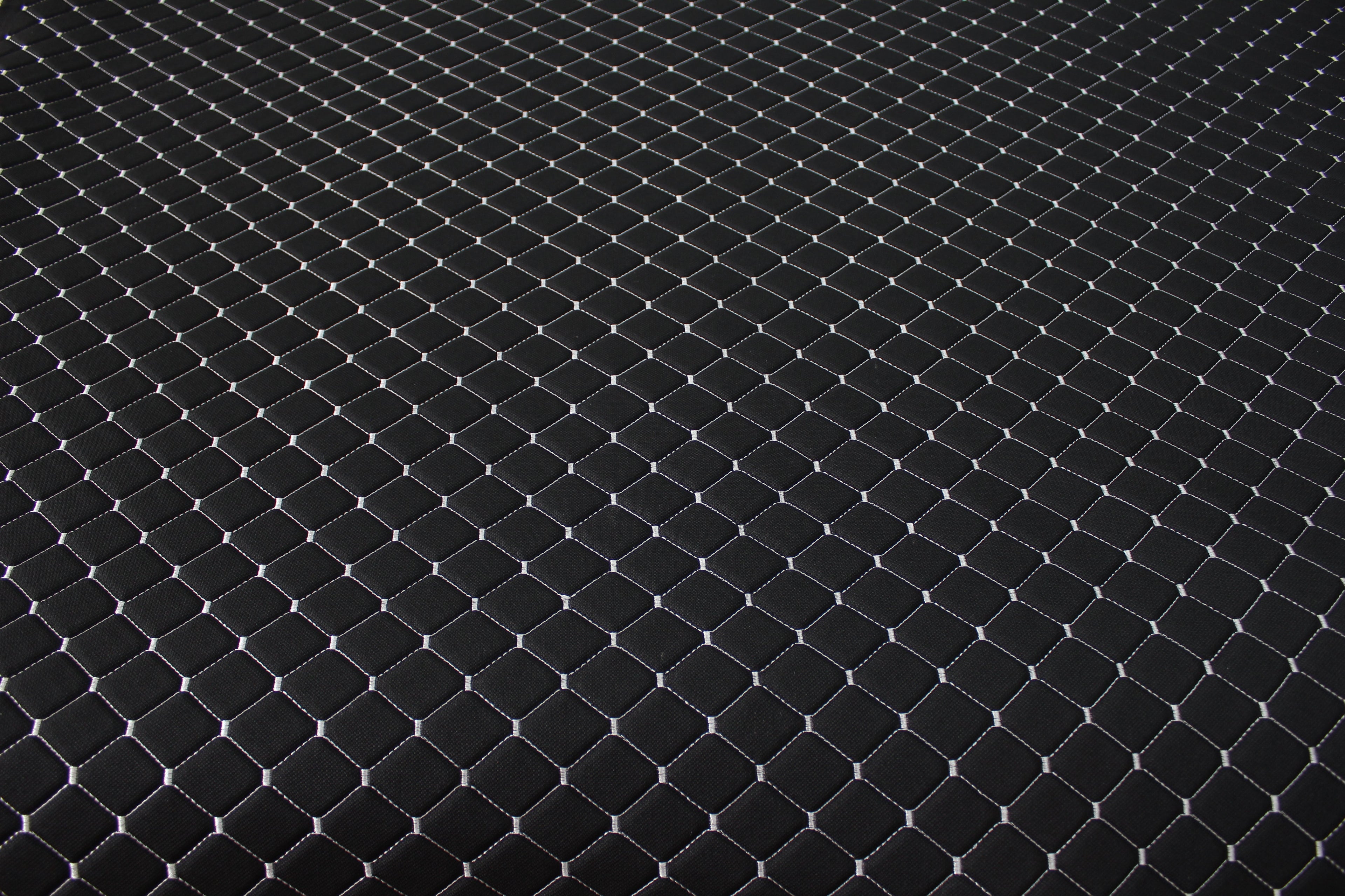 White Quilted Black Interior Car Upholstery Fabric Diamond Stitch 2"x2"  5x5cm Size 5mm Foam 150cm - 59" inch Wide Professional Automobile
