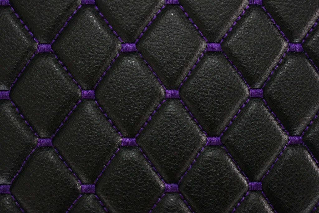 Black Purple Quilted Vinyl Faux Leather Car Upholstery Fabric | 2"x2" 5x5cm Diamond Stitch with 5mm Foam | 140cm Wide | Automotive Projects