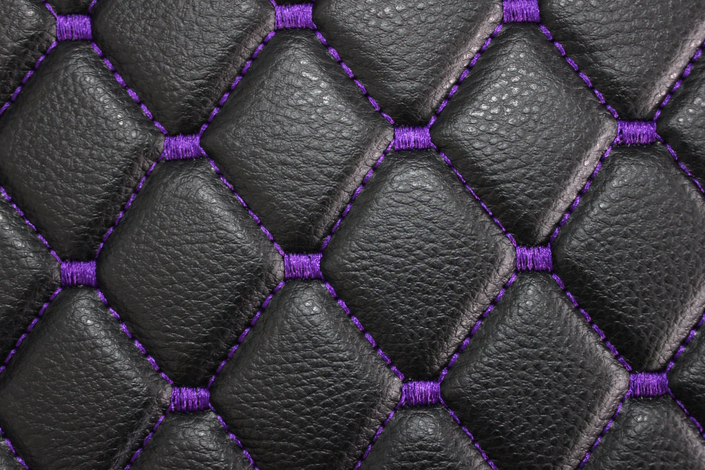 Black Purple Quilted Vinyl Faux Leather Car Upholstery Fabric | 2"x2" 5x5cm Diamond Stitch with 5mm Foam | 140cm Wide | Automotive Projects