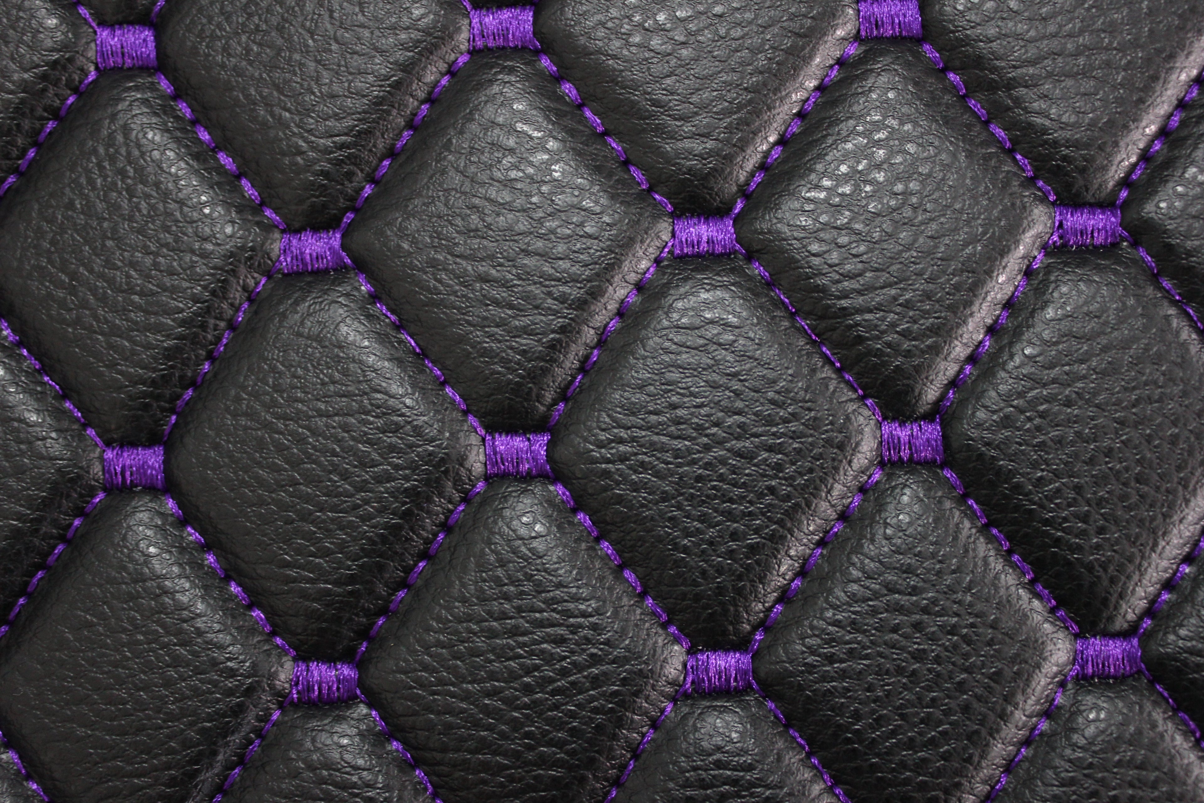 Black Purple Quilted Vinyl Faux Leather Car Upholstery Fabric | 2"x2" 5x5cm Diamond Stitch with 5mm Foam | 140cm Wide | Automotive Projects