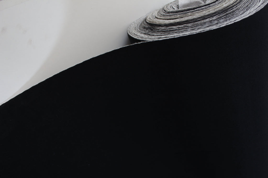 Tela de gamuza negra para tapizado de techo con respaldo de espuma y fieltro, 150 cm (59") de ancho. Realza el interior de tu coche | Ideal para tapicería y techo corredizo.