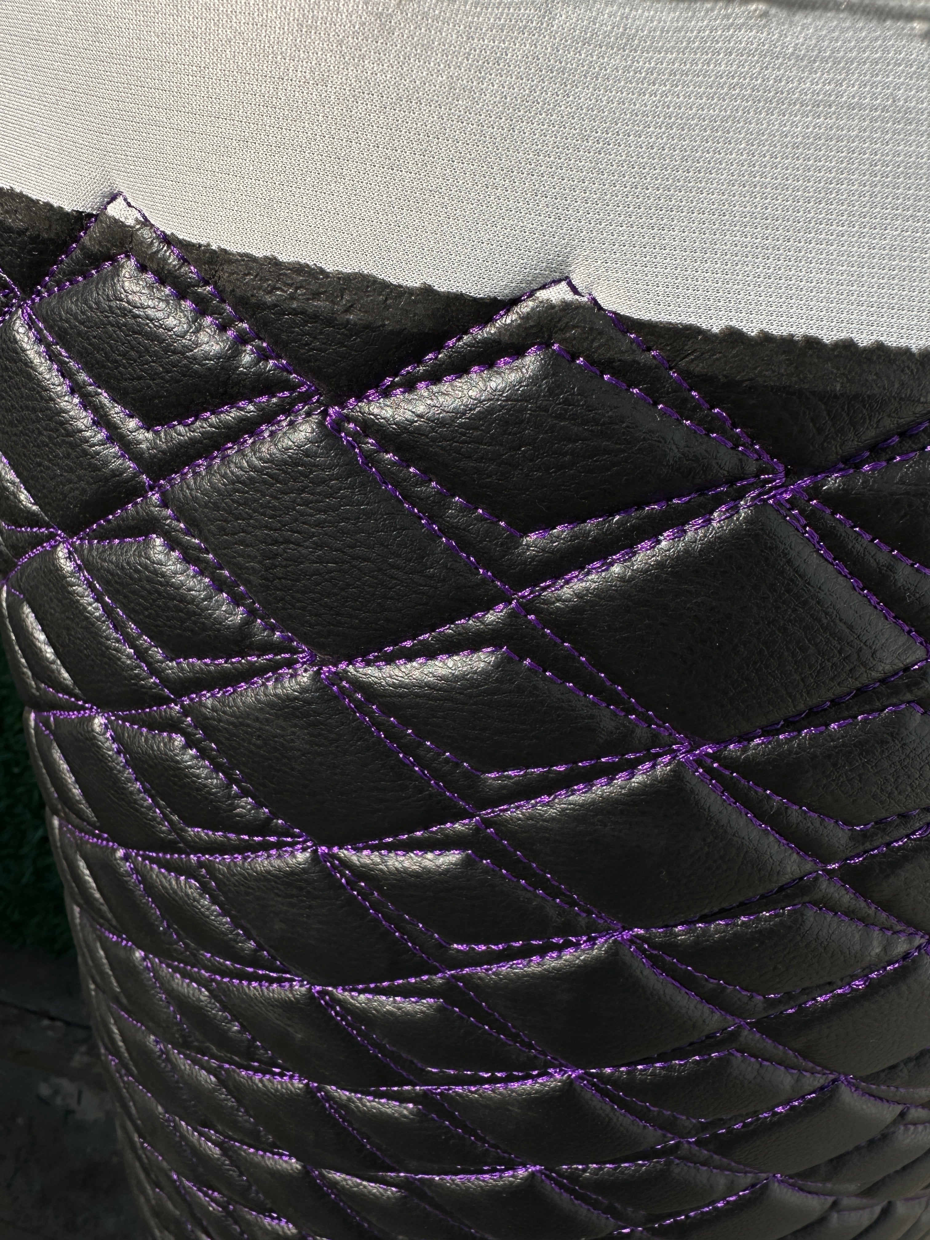 Purple Upholstery Synthetic Butterfly Stitched Black Leather & Foam Backing - Perfect for DIY Projects |Car Seats | Door ,Interior, Headline |140cm
