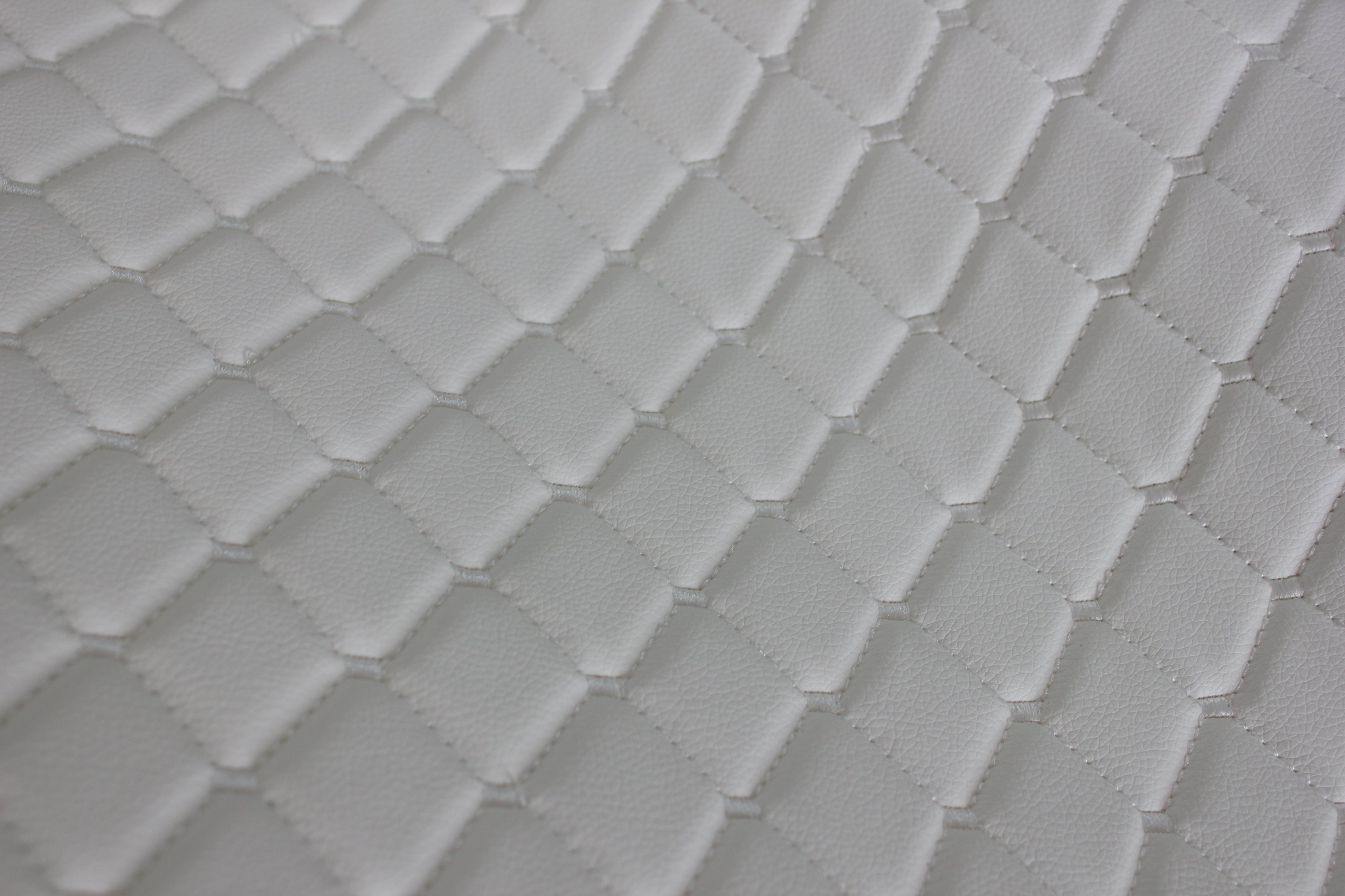 White Quilted White Vinyl Grain Faux Leather Car Upholstery Fabric | 2"x2" - 5x5cm Diamond Stitch with Foam | 140cm & 55.1" Wide | Artificial Leather