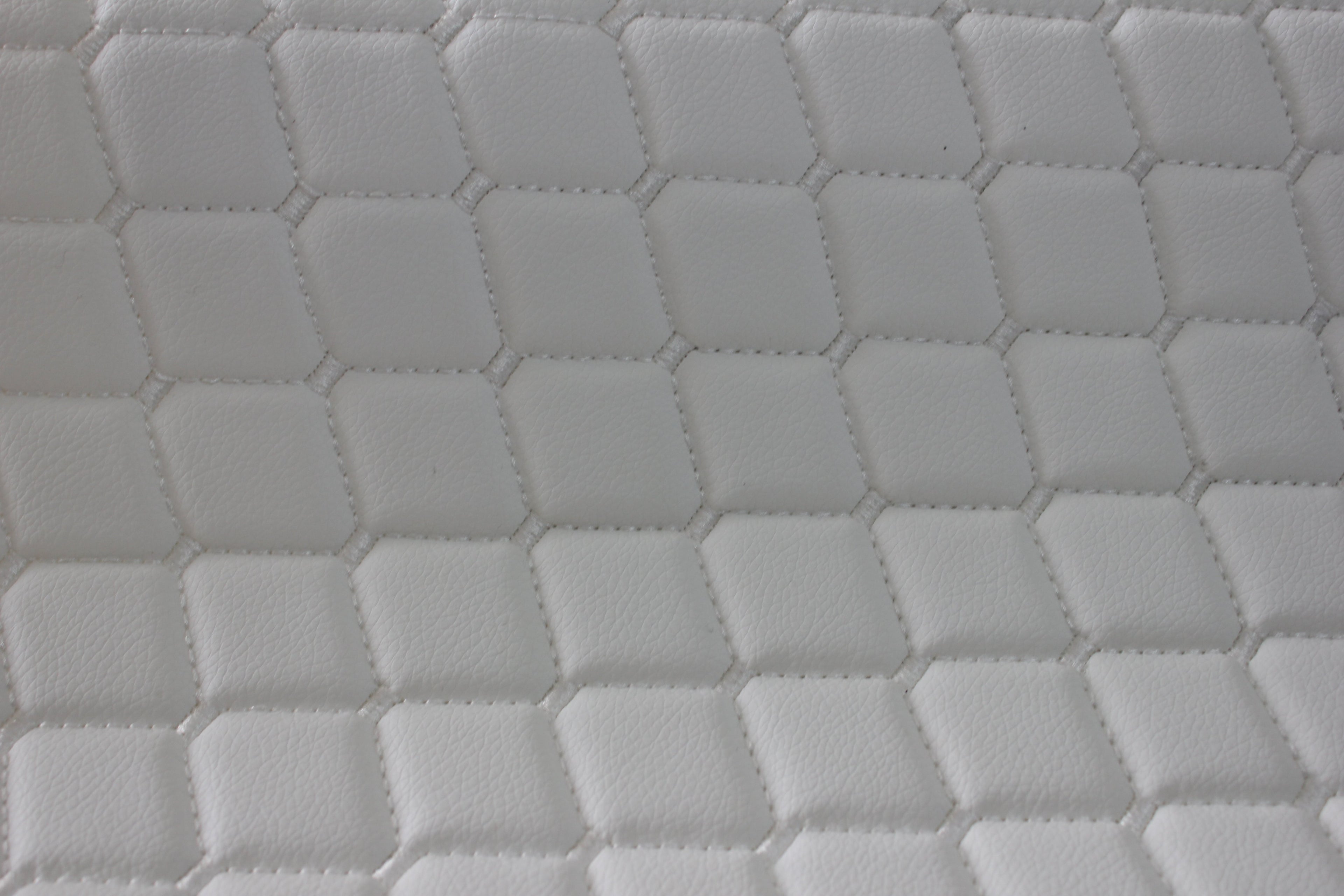 White Quilted White Vinyl Grain Faux Leather Car Upholstery Fabric | 2"x2" - 5x5cm Diamond Stitch with Foam | 140cm & 55.1" Wide | Artificial Leather