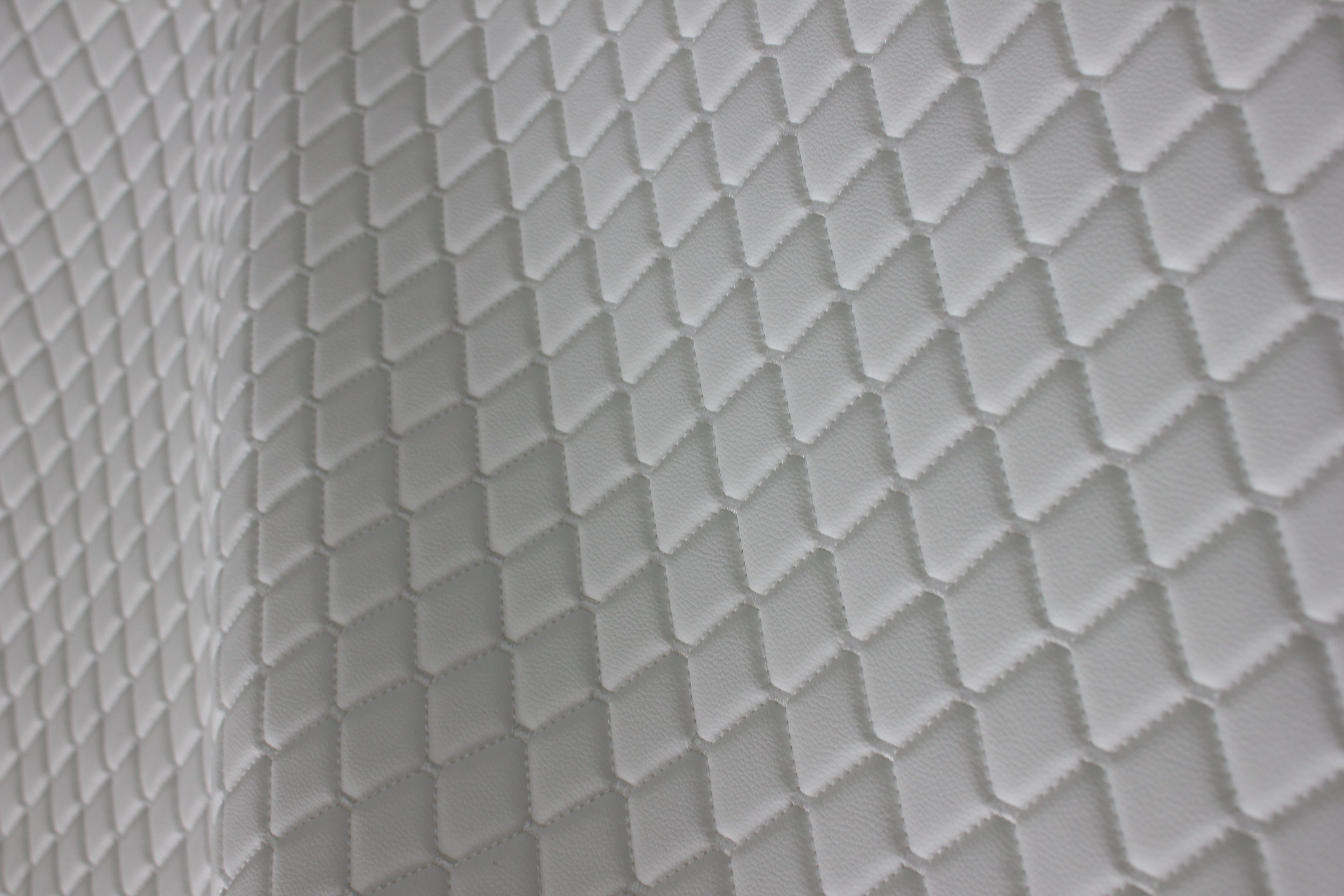 White Quilted White Vinyl Grain Faux Leather Car Upholstery Fabric | 2"x2" - 5x5cm Diamond Stitch with Foam | 140cm & 55.1" Wide | Artificial Leather