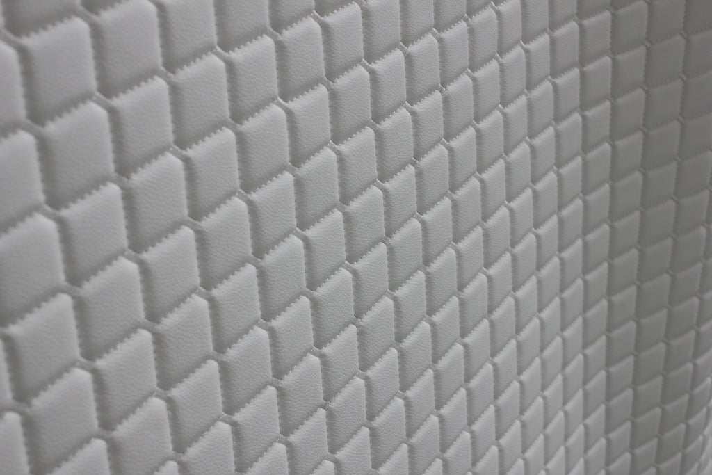 White Quilted White Vinyl Grain Faux Leather Car Upholstery Fabric | 2"x2" - 5x5cm Diamond Stitch with Foam | 140cm & 55.1" Wide | Artificial Leather