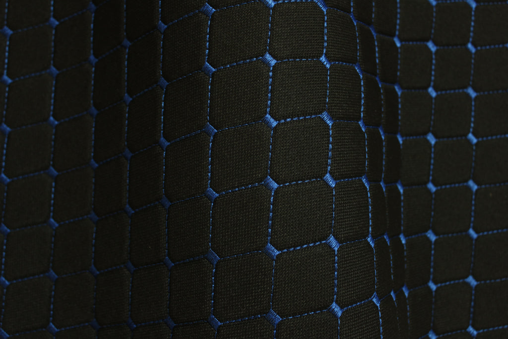 Blue Quilted Black Interior Car Upholstery Fabric Diamond Stitch 2"x2"  5x5cm Size 5mm Foam 150cm - 59" inch Wide Professional Automobile
