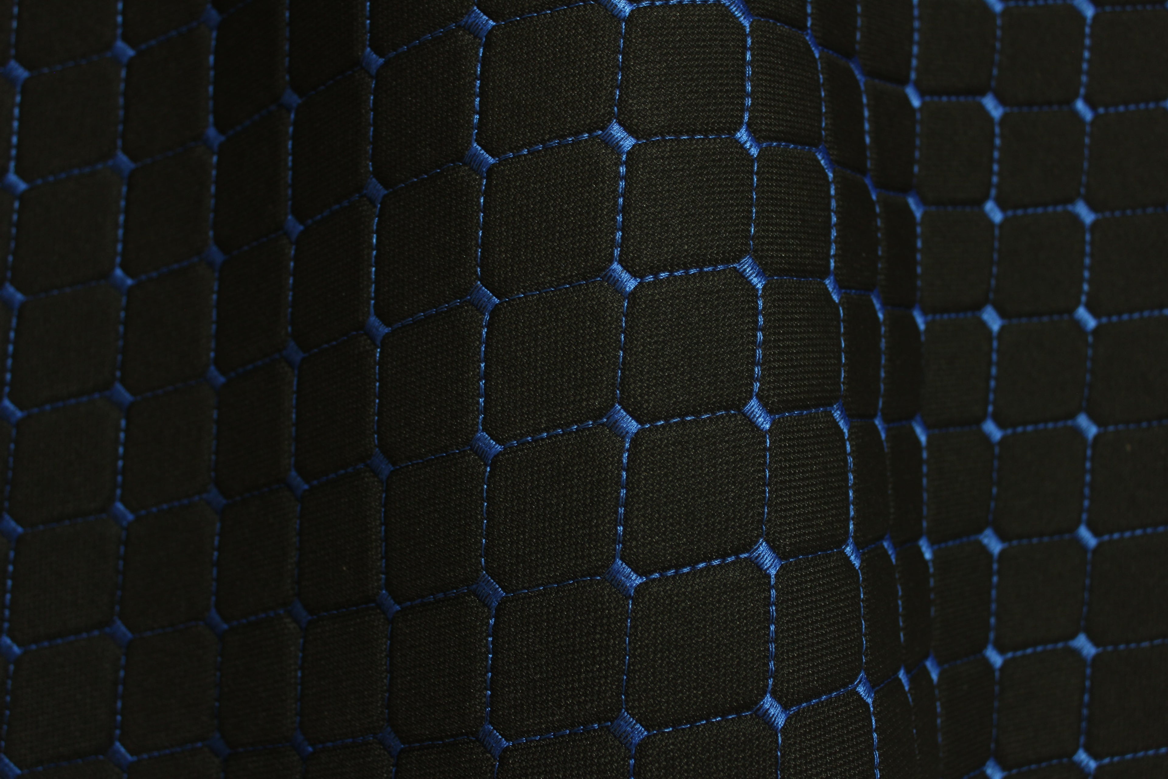 Blue Quilted Black Interior Car Upholstery Fabric Diamond Stitch 2"x2"  5x5cm Size 5mm Foam 150cm - 59" inch Wide Professional Automobile