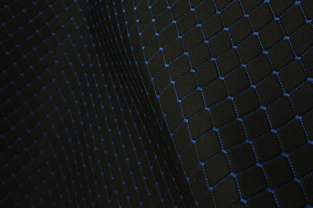 Blue Quilted Black Interior Car Upholstery Fabric Diamond Stitch 2"x2"  5x5cm Size 5mm Foam 150cm - 59" inch Wide Professional Automobile