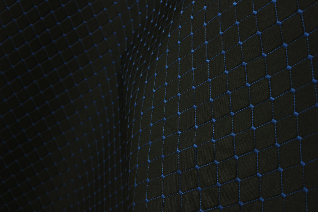 Blue Quilted Black Interior Car Upholstery Fabric Diamond Stitch 2"x2"  5x5cm Size 5mm Foam 150cm - 59" inch Wide Professional Automobile