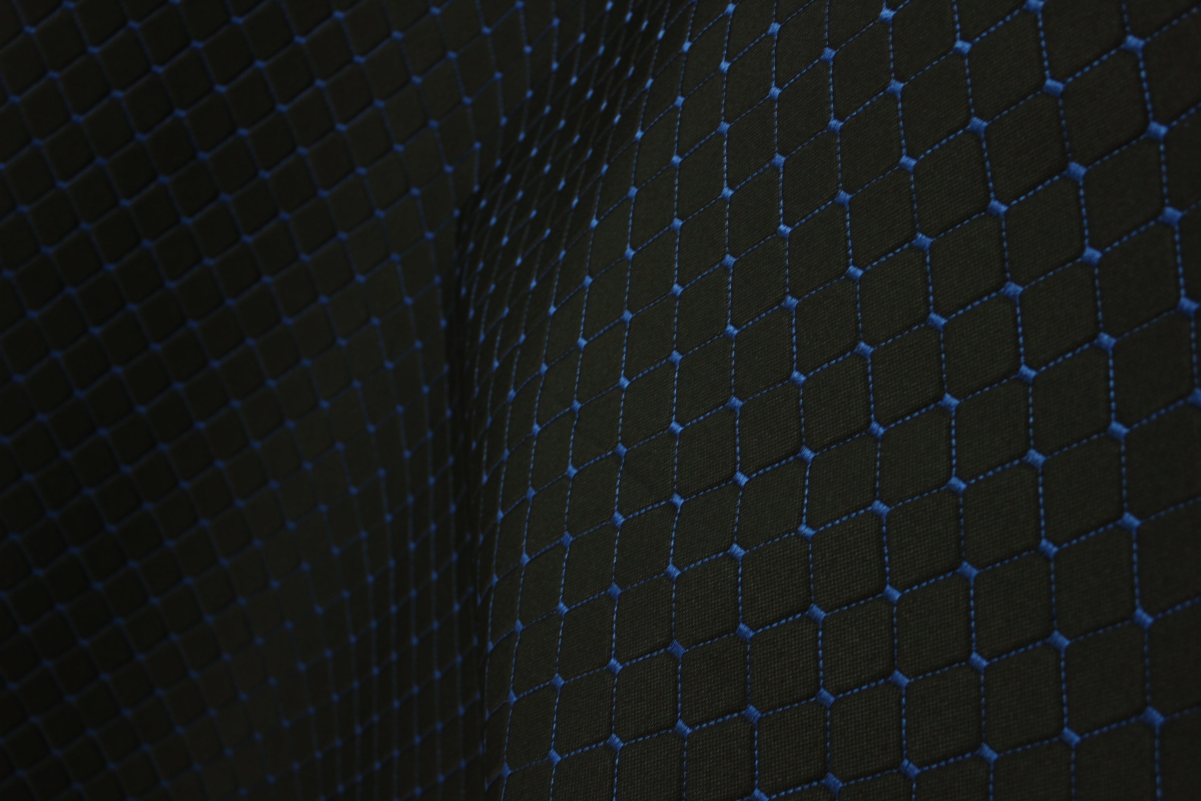 Blue Quilted Black Interior Car Upholstery Fabric Diamond Stitch 2"x2"  5x5cm Size 5mm Foam 150cm - 59" inch Wide Professional Automobile