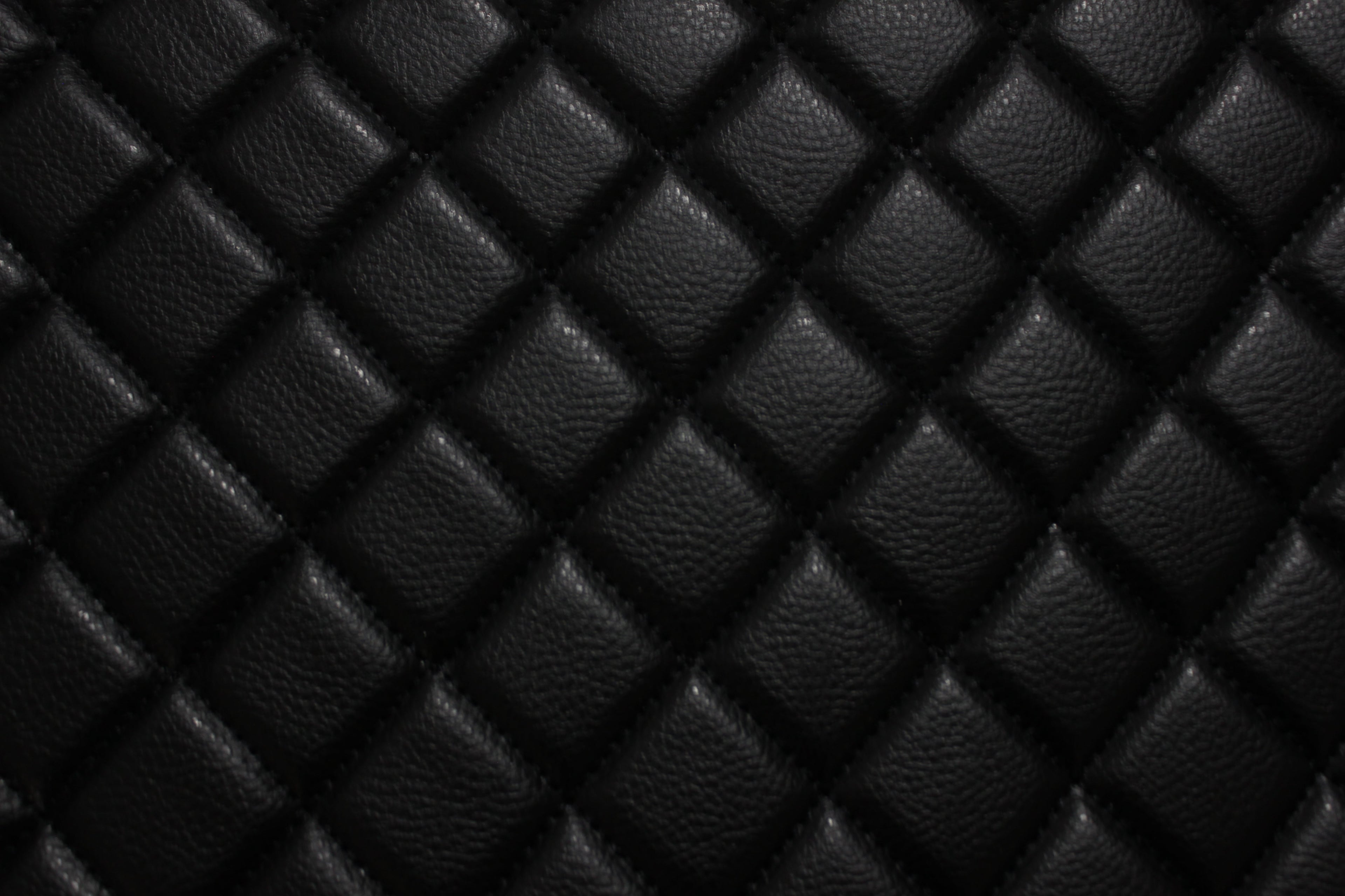 Black Quilted Black Vinyl Faux Leather Car Upholstery Fabric | 2"x2" 5x5cm Single Diamond Stitch with 5mm Foam | 140cm Wide | Automotive