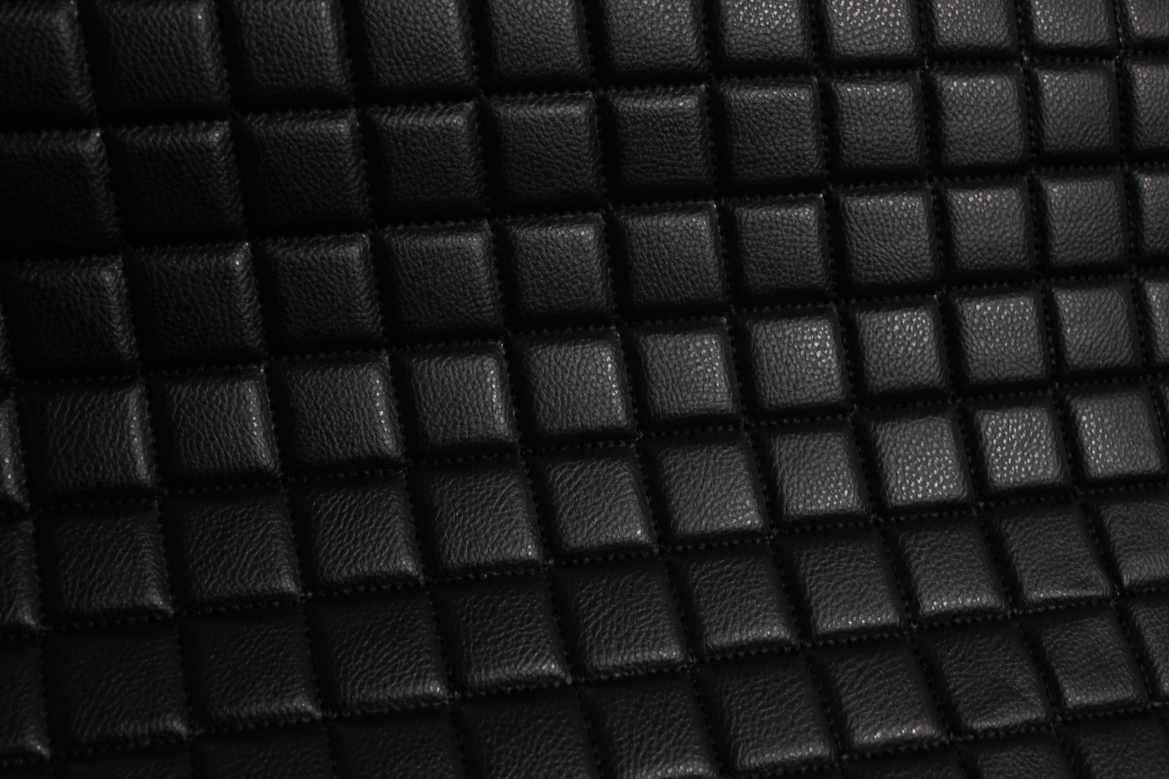 Black Quilted Black Vinyl Faux Leather Car Upholstery Fabric | 2"x2" 5x5cm Single Diamond Stitch with 5mm Foam | 140cm Wide | Automotive