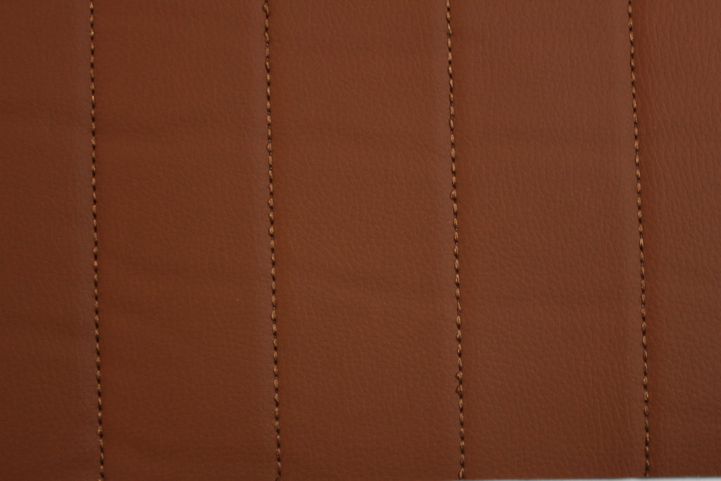 Brown Quilted Brown-Tan Vinyl Faux Leather Car Upholstery Fabric | 2" x 5cm Pattern Line Stitch with 5mm Foam Backing | 140cm Wide | Automotive Projects