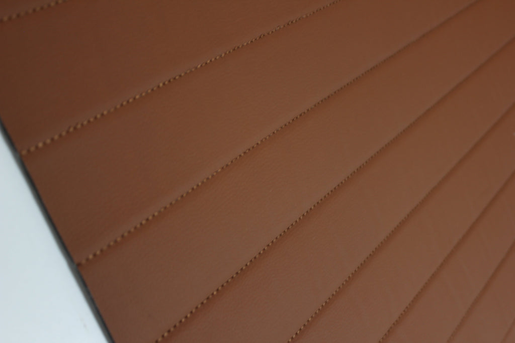Brown Quilted Brown-Tan Vinyl Faux Leather Car Upholstery Fabric | 2" x 5cm Pattern Line Stitch with 5mm Foam Backing | 140cm Wide | Automotive Projects