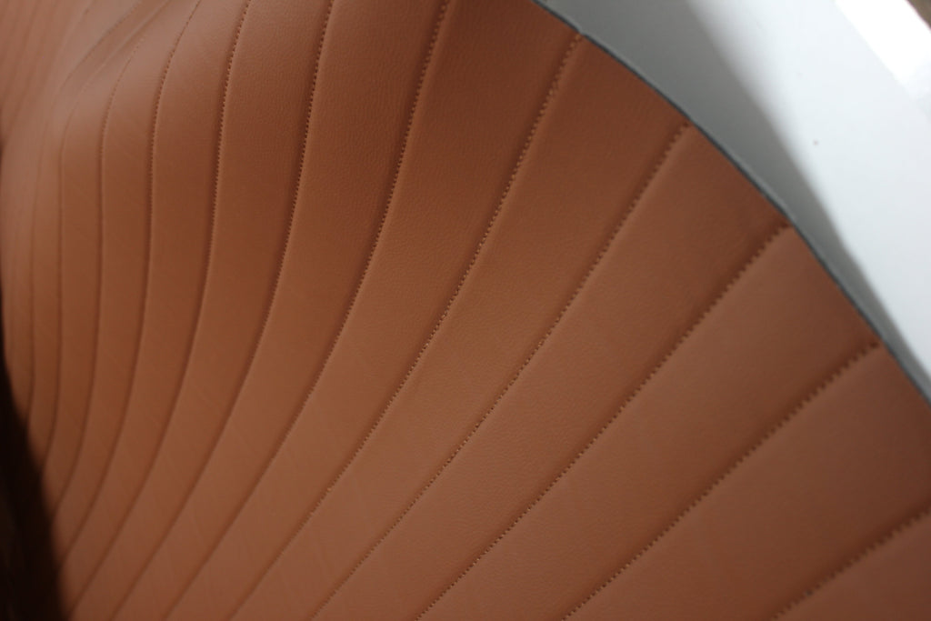 Brown Quilted Brown-Tan Vinyl Faux Leather Car Upholstery Fabric | 2" x 5cm Pattern Line Stitch with 5mm Foam Backing | 140cm Wide | Automotive Projects