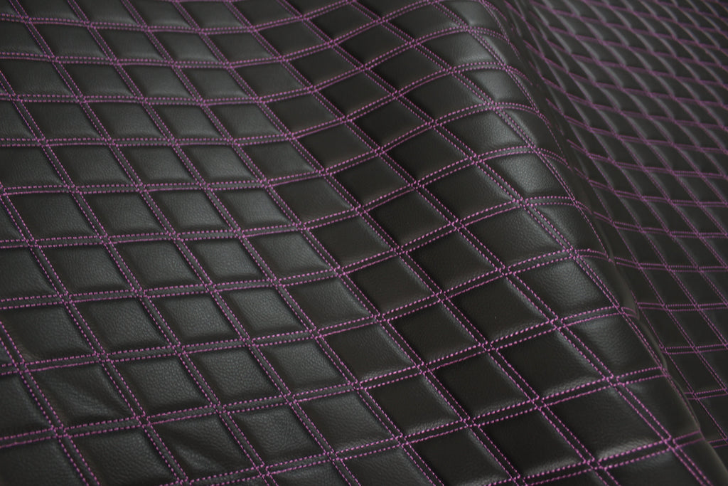 Sample Double Purple Quilted Vinyl Faux Leather Car Upholstery Fabric | 2"x3" 5x7.5cm Diamond Stitched 5mm Foam Backed 140cm Wide -55" Wide (Copy)