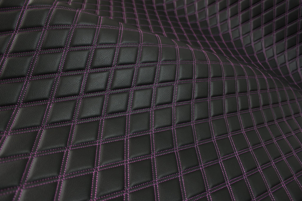 Double Purple Quilted Vinyl Faux Leather Car Upholstery Fabric | 2"x3" 5x7.5cm Diamond Stitched 5mm Foam Backed 140cm Wide -55" Wide