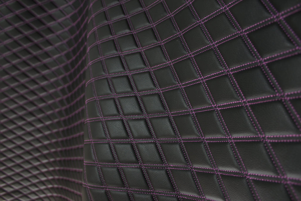 Sample Double Purple Quilted Vinyl Faux Leather Car Upholstery Fabric | 2"x3" 5x7.5cm Diamond Stitched 5mm Foam Backed 140cm Wide -55" Wide (Copy)