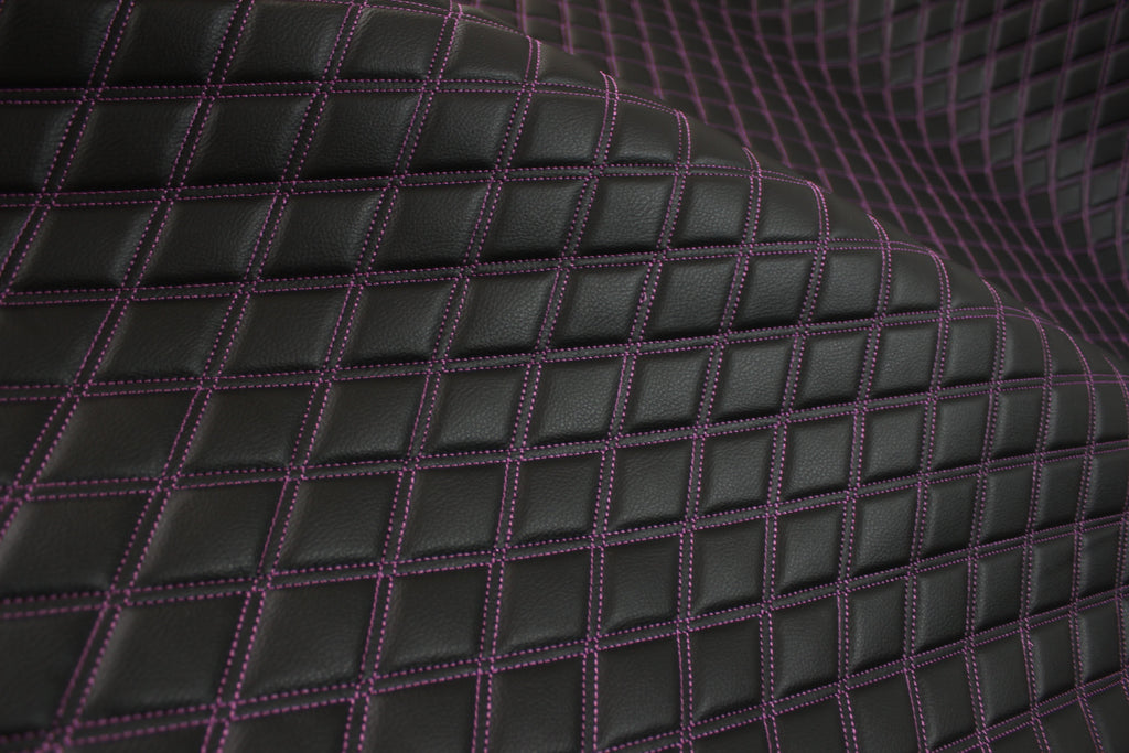 Double Purple Quilted Vinyl Faux Leather Car Upholstery Fabric | 2"x3" 5x7.5cm Diamond Stitched 5mm Foam Backed 140cm Wide -55" Wide
