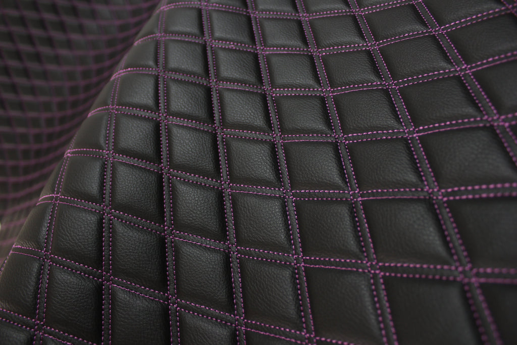 Double Purple Quilted Vinyl Faux Leather Car Upholstery Fabric | 2"x3" 5x7.5cm Diamond Stitched 5mm Foam Backed 140cm Wide -55" Wide