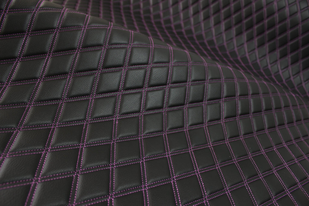 Sample Double Purple Quilted Vinyl Faux Leather Car Upholstery Fabric | 2"x3" 5x7.5cm Diamond Stitched 5mm Foam Backed 140cm Wide -55" Wide (Copy)