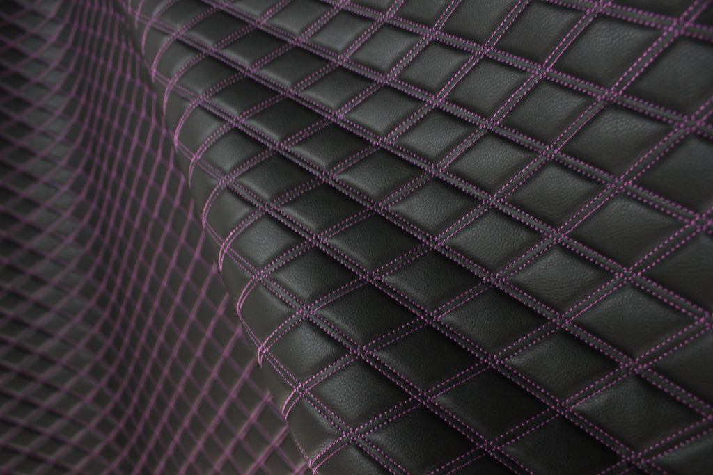 Sample Double Purple Quilted Vinyl Faux Leather Car Upholstery Fabric | 2"x3" 5x7.5cm Diamond Stitched 5mm Foam Backed 140cm Wide -55" Wide (Copy)