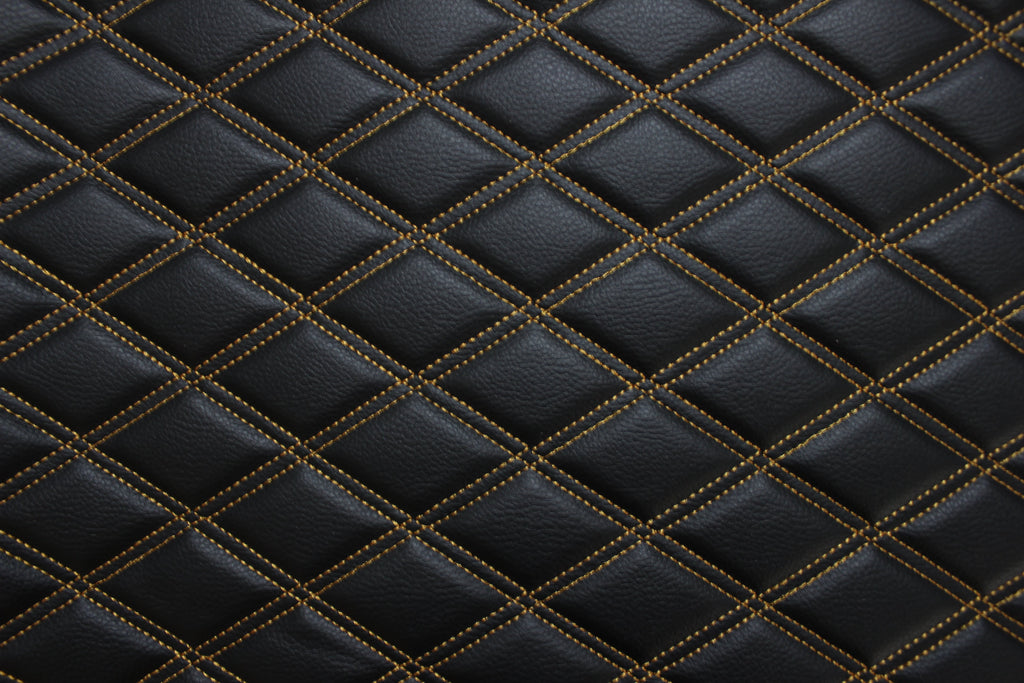 Double Gold Quilted Vinyl Faux Leather Car Upholstery Fabric | 2"x3" 5x7.5cm Diamond Stitched 5mm Foam Backed 140cm Wide -55" Wide