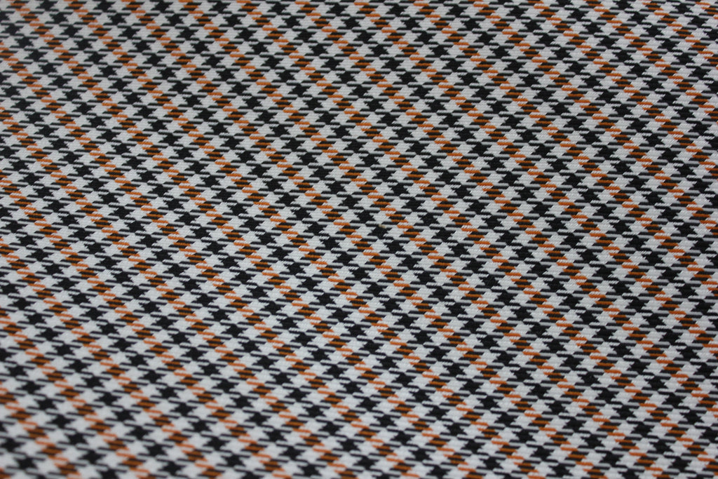 Tecido Pepita Houndstooth para Estofos de Bancos Automóveis Porsche - Laranja, Preto e Branco - BMW - Revestimento de Bancos, Interior, Automóveis, Forro de Portas e Teto - 4mm com Base de Espuma - Restauro - 150cm (55")
