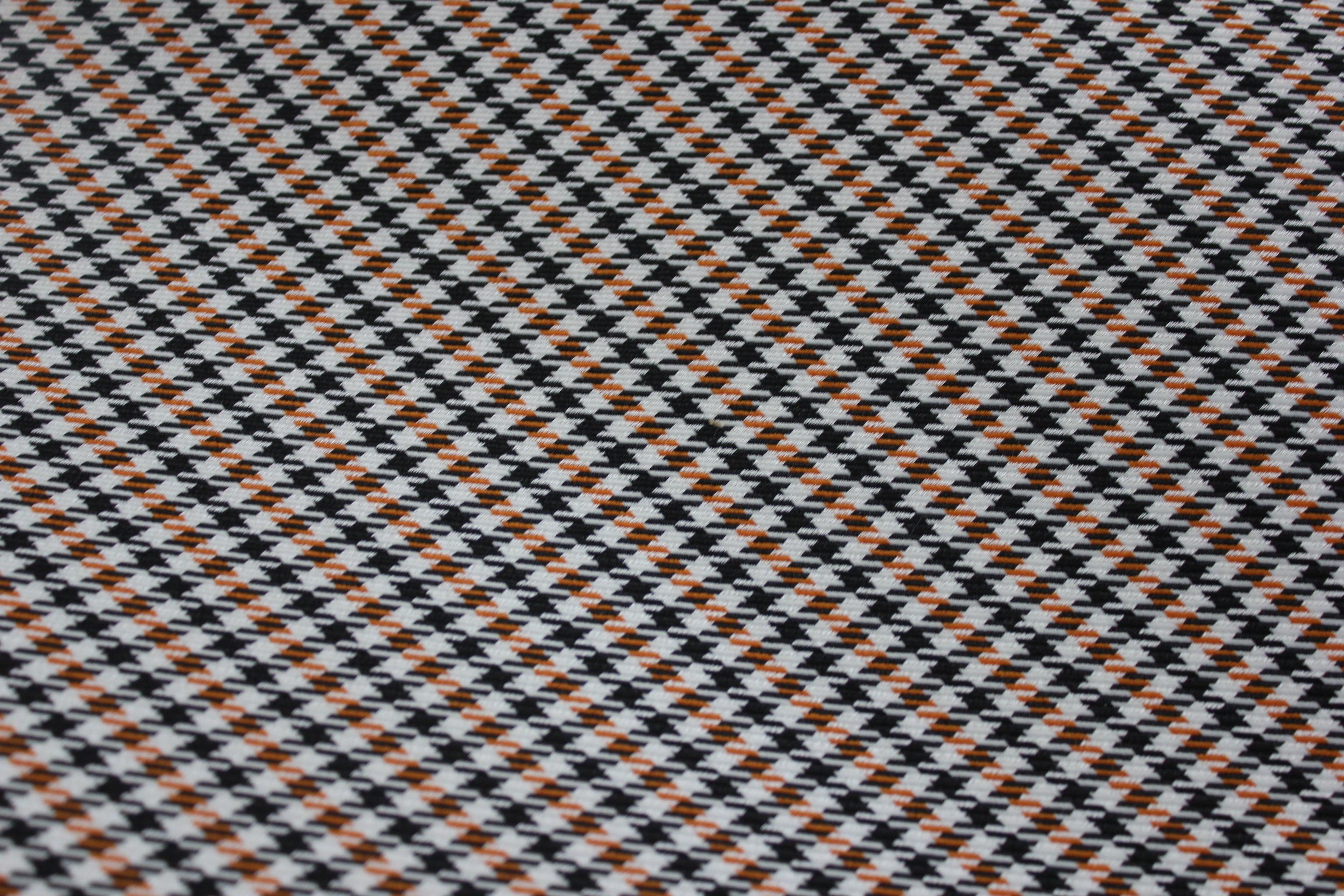 Pepita Houndstooth Car Seat Upholstery Fabric Porsche - Orange Black White- BMW Seat, Interior, Automobile, Door Headliner 4mm Foam Backed Restoration 150CM 55"