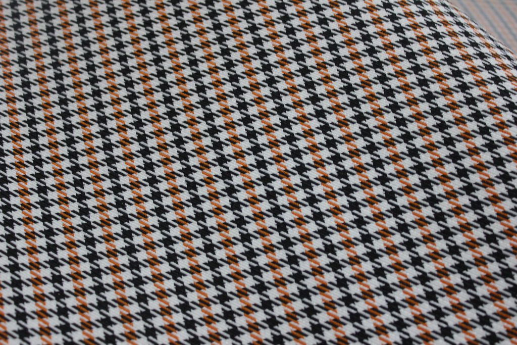 Tecido Pepita Houndstooth para Estofos de Bancos Automóveis Porsche - Laranja, Preto e Branco - BMW - Revestimento de Bancos, Interior, Automóveis, Forro de Portas e Teto - 4mm com Base de Espuma - Restauro - 150cm (55")