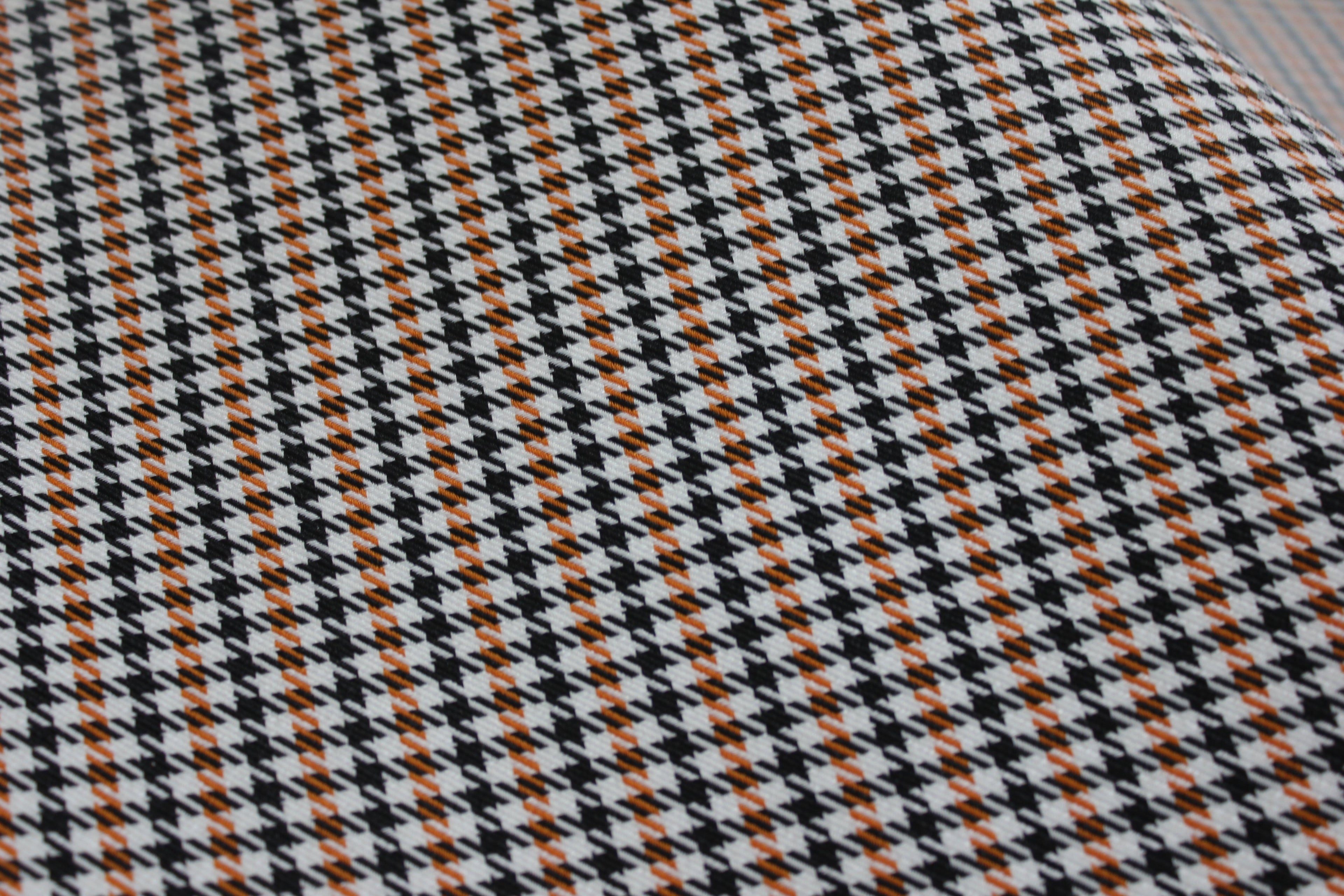 Pepita Houndstooth Car Seat Upholstery Fabric Porsche - Orange Black White- BMW Seat, Interior, Automobile, Door Headliner 4mm Foam Backed Restoration 150CM 55"