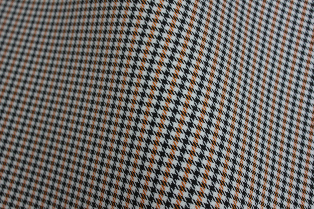 Tecido Pepita Houndstooth para Estofos de Bancos Automóveis Porsche - Laranja, Preto e Branco - BMW - Revestimento de Bancos, Interior, Automóveis, Forro de Portas e Teto - 4mm com Base de Espuma - Restauro - 150cm (55")
