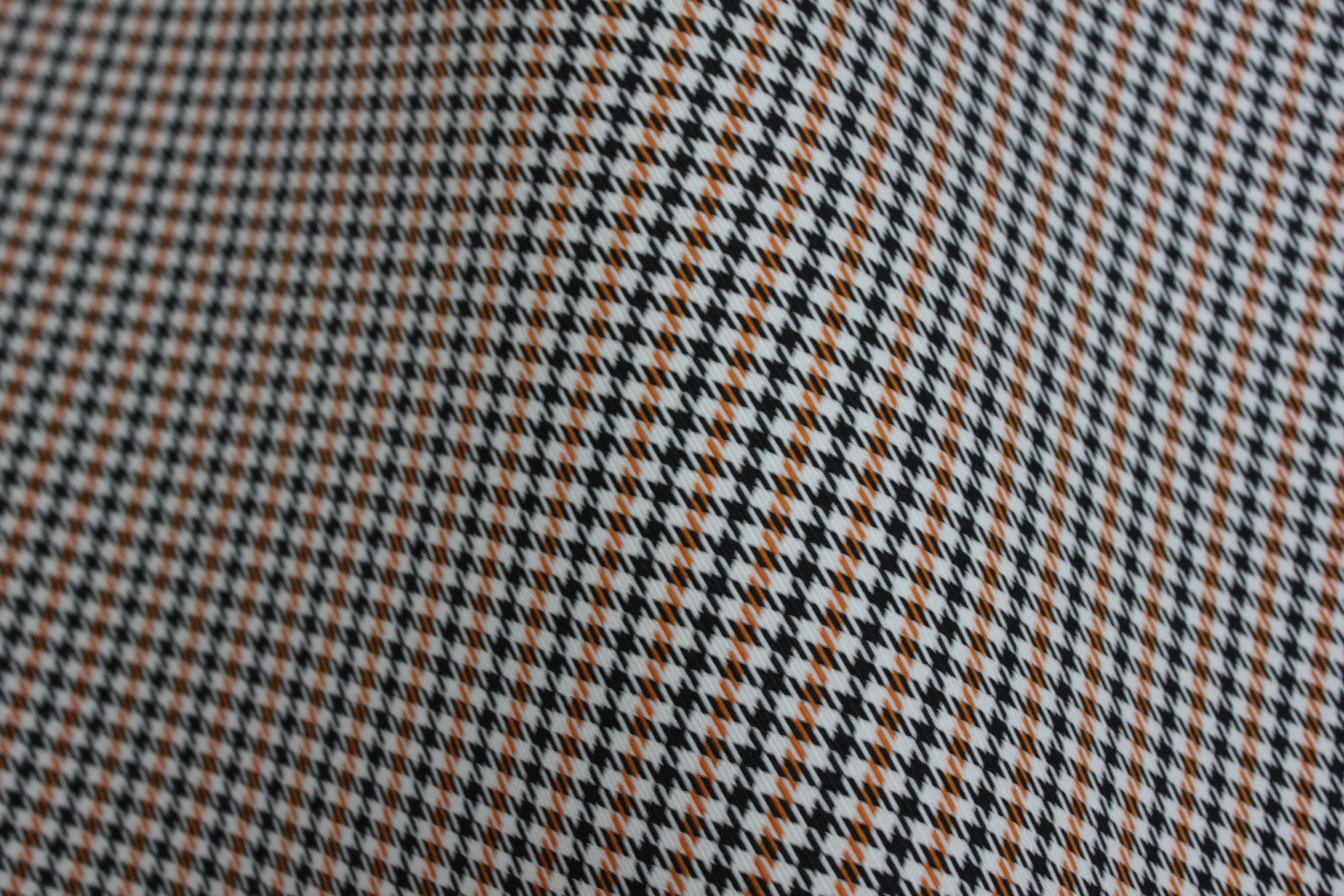 Pepita Houndstooth Car Seat Upholstery Fabric Porsche - Orange Black White- BMW Seat, Interior, Automobile, Door Headliner 4mm Foam Backed Restoration 150CM 55"