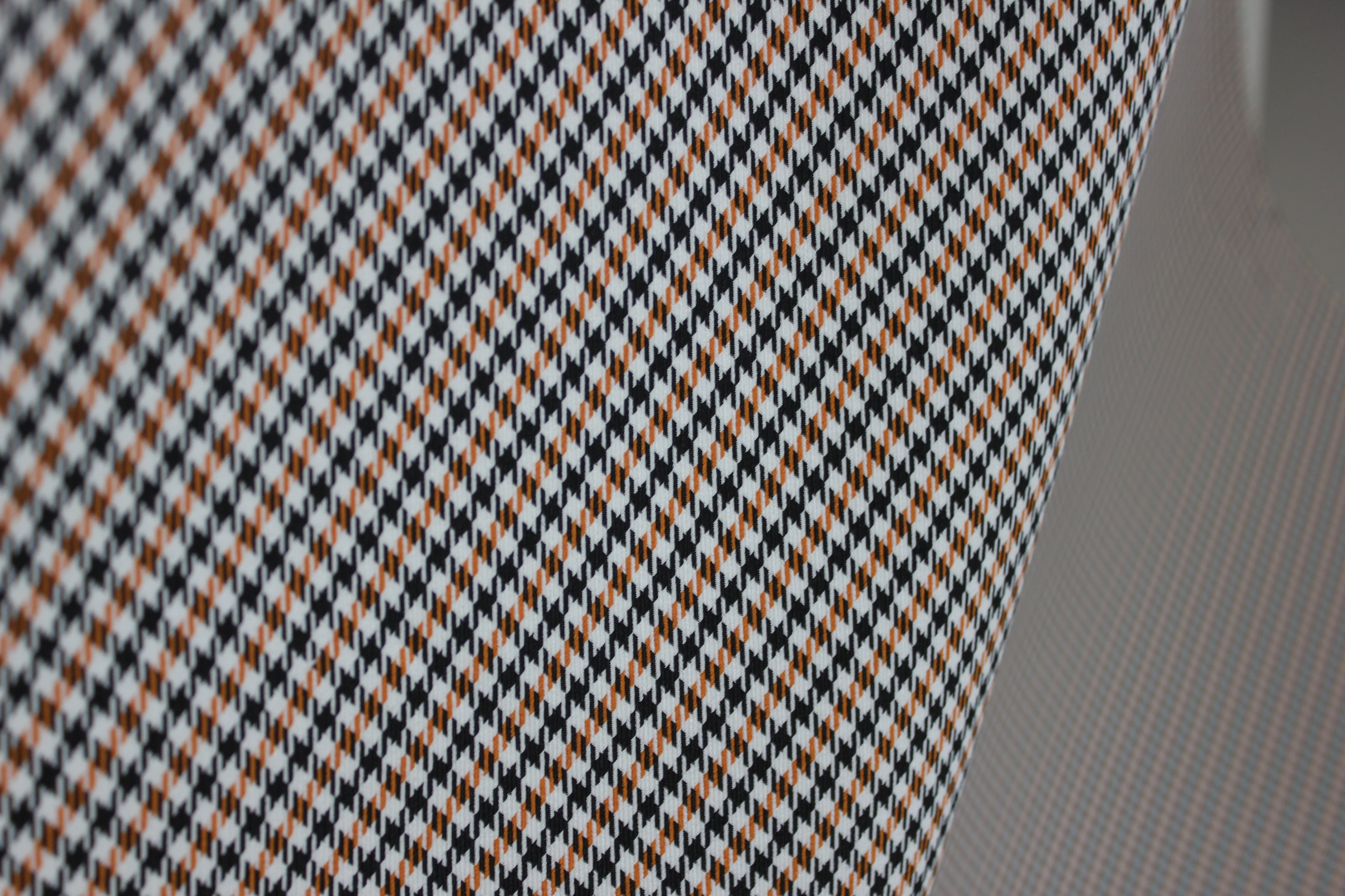 Pepita Houndstooth Car Seat Upholstery Fabric Porsche - Orange Black White- BMW Seat, Interior, Automobile, Door Headliner 4mm Foam Backed Restoration 150CM 55"