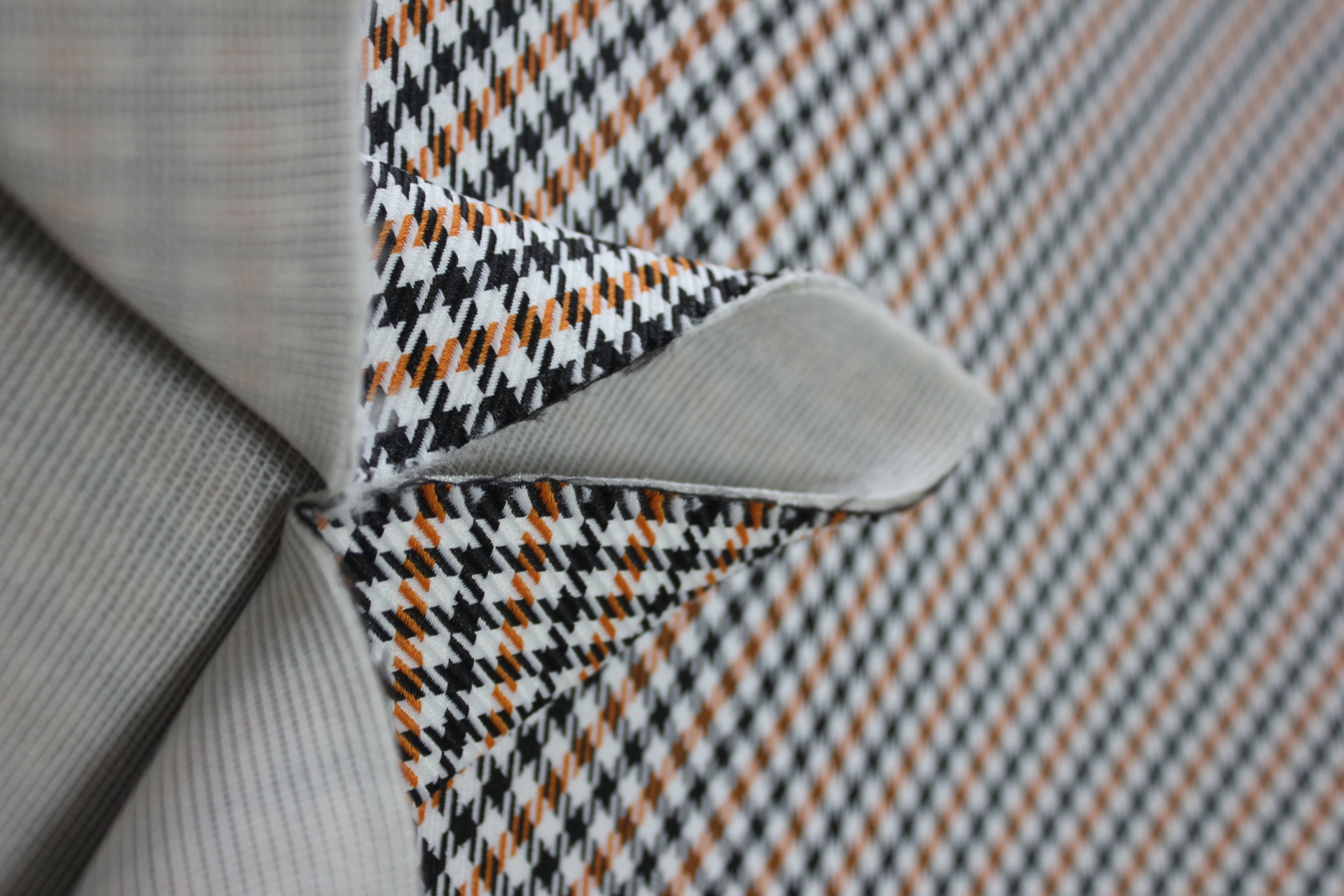 Pepita Houndstooth Car Seat Upholstery Fabric Porsche - Orange Black White- BMW Seat, Interior, Automobile, Door Headliner 4mm Foam Backed Restoration 150CM 55"