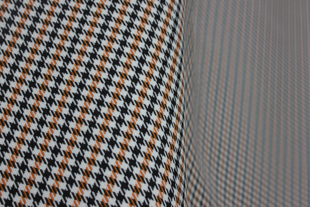 Tecido Pepita Houndstooth para Estofos de Bancos Automóveis Porsche - Laranja, Preto e Branco - BMW - Revestimento de Bancos, Interior, Automóveis, Forro de Portas e Teto - 4mm com Base de Espuma - Restauro - 150cm (55")
