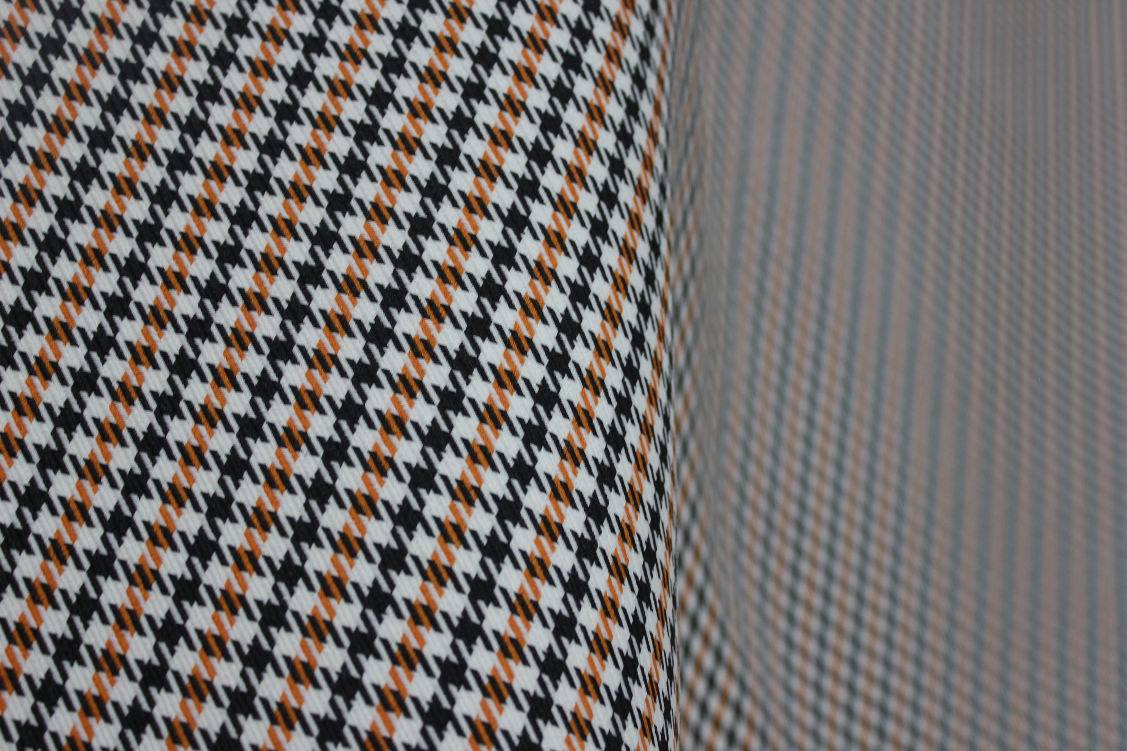 Pepita Houndstooth Car Seat Upholstery Fabric Porsche - Orange Black White- BMW Seat, Interior, Automobile, Door Headliner 4mm Foam Backed Restoration 150CM 55"