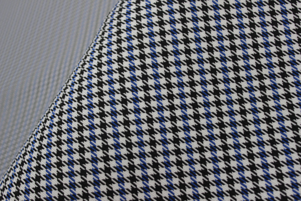 Pepita Houndstooth Car Seat Upholstery Fabric Porsche - Blue Black White- BMW Seat, Interior, Automobile, Door Headliner 4mm Foam Backed Restoration 150CM 55"