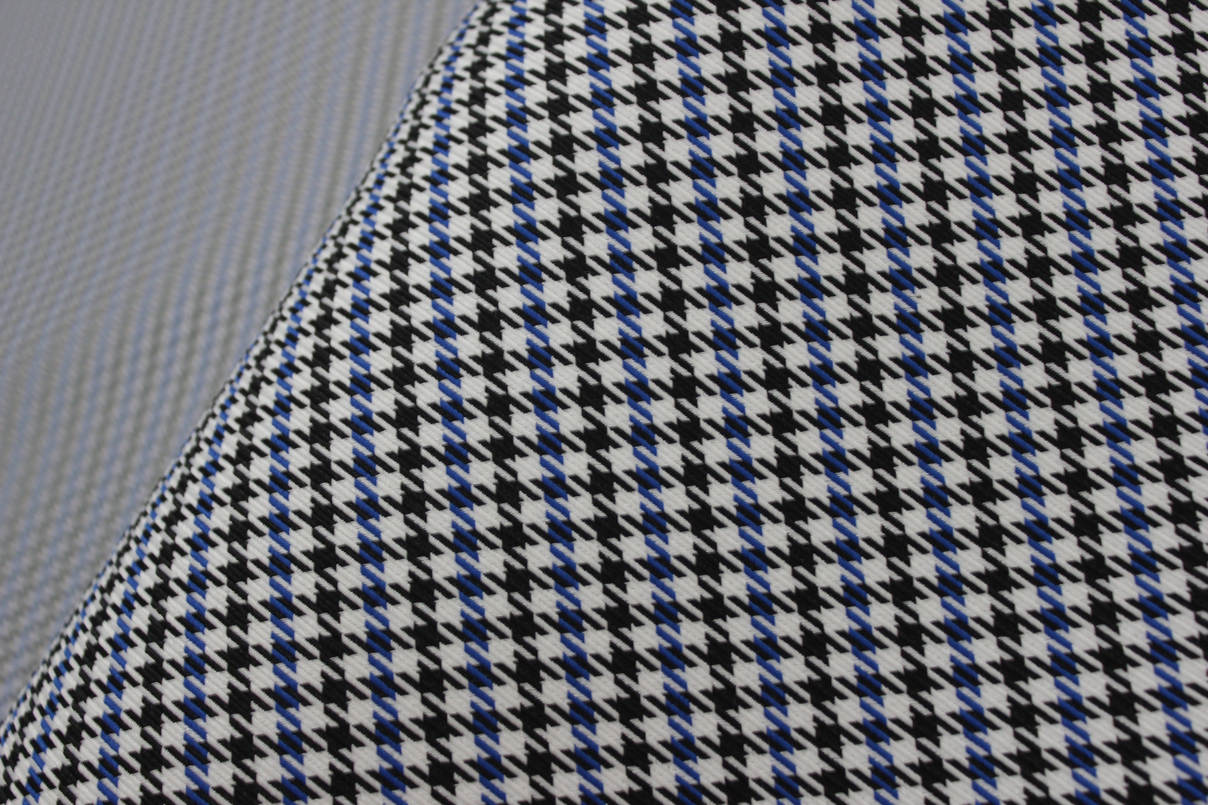 Pepita Houndstooth Car Seat Upholstery Fabric Porsche - Blue Black White- BMW Seat, Interior, Automobile, Door Headliner 4mm Foam Backed Restoration 150CM 55"